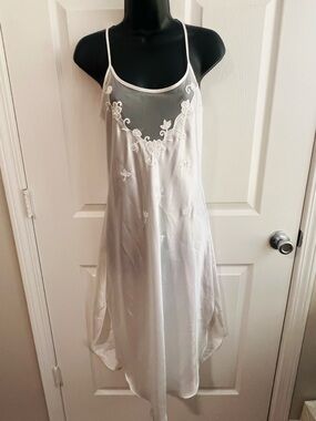 Vintage White Embroidered Satin Slip Dress - Women Intimates